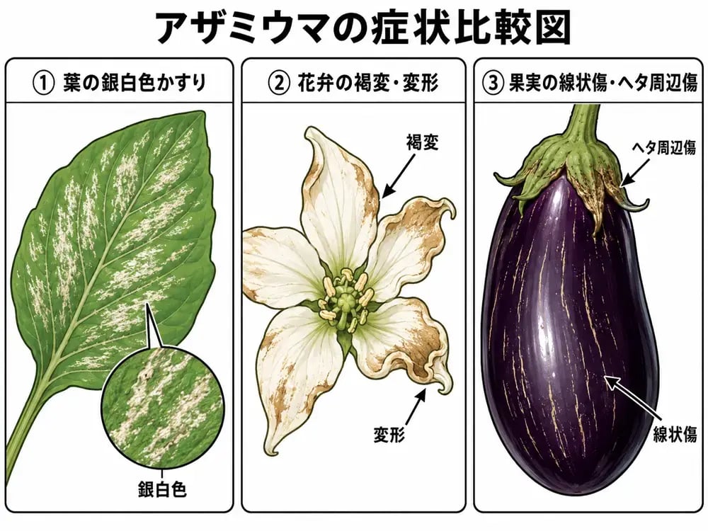 アザミウマの症状比較図