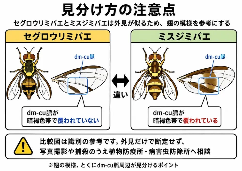 セグロウリミバエとミスジミバエの違い・識別参考