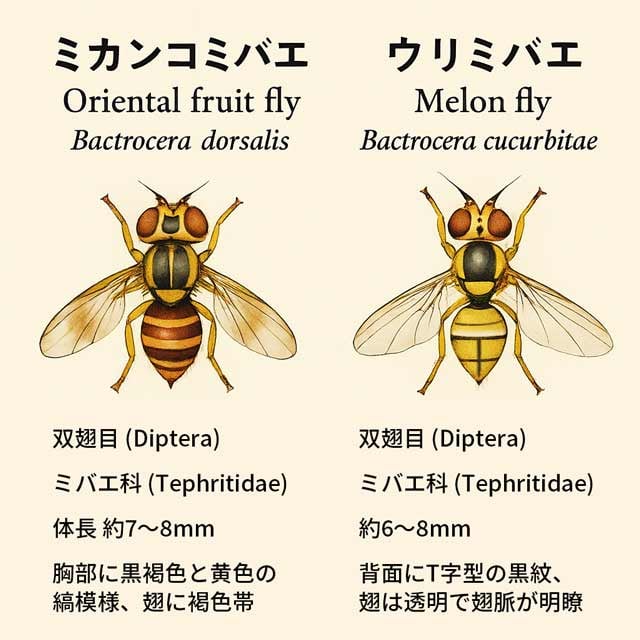 ミカンコミバエとウリミバエ
