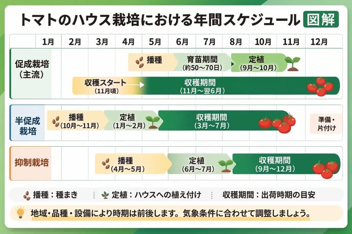 トマトのハウス栽培における年間スケジュール