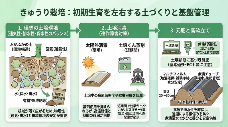 きゅうり栽培・初期成育を左右する土づくりと基盤管理