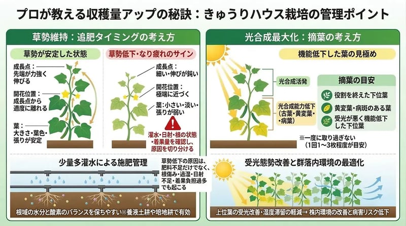 プロが教える収穫量アップの秘訣　きゅうりハウス栽培の管理ポイント
