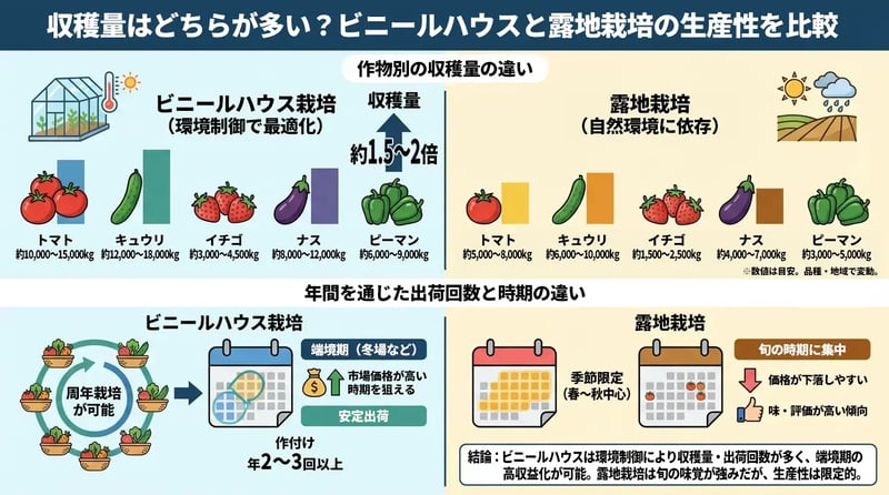 収穫量はどちらが多い？ビニールハウスと露地栽培の生産性を比較