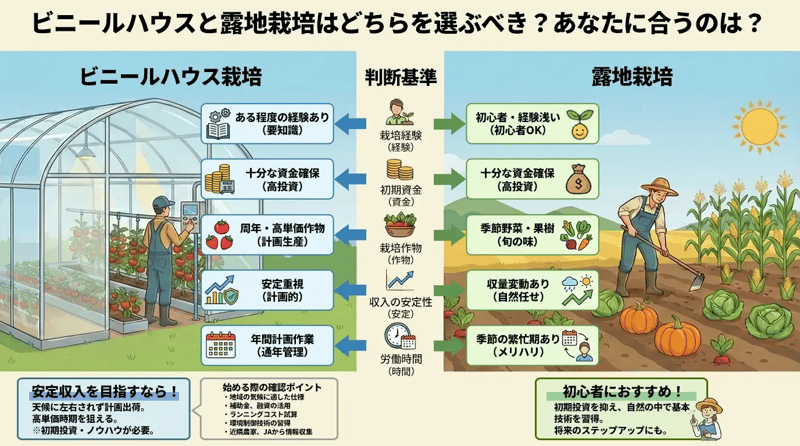 ビニールハウスと露地栽培はどちらを選ぶべき？