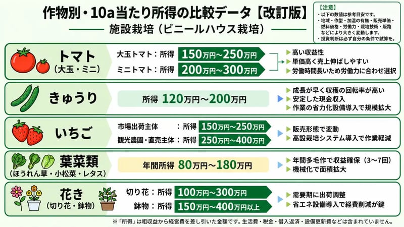 作物別・10a当たり所得の比較データ