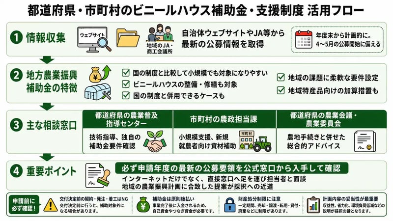 都道府県・市町村のビニールハウス補助金・支援制度　活用フロー