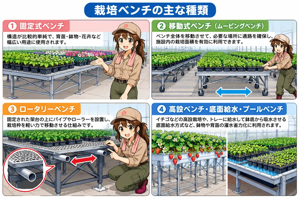 栽培ベンチの主な種類