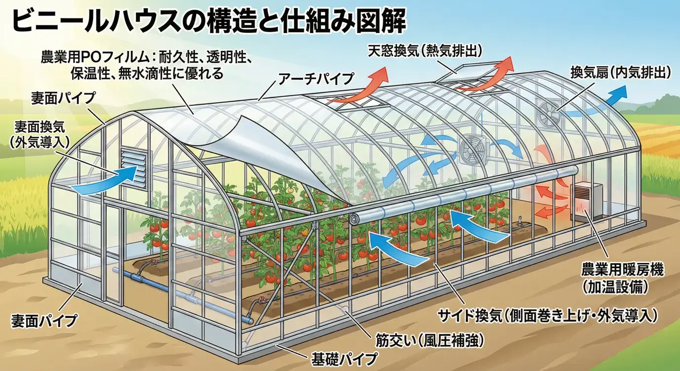 ビニールハウスの構造と仕組み図解