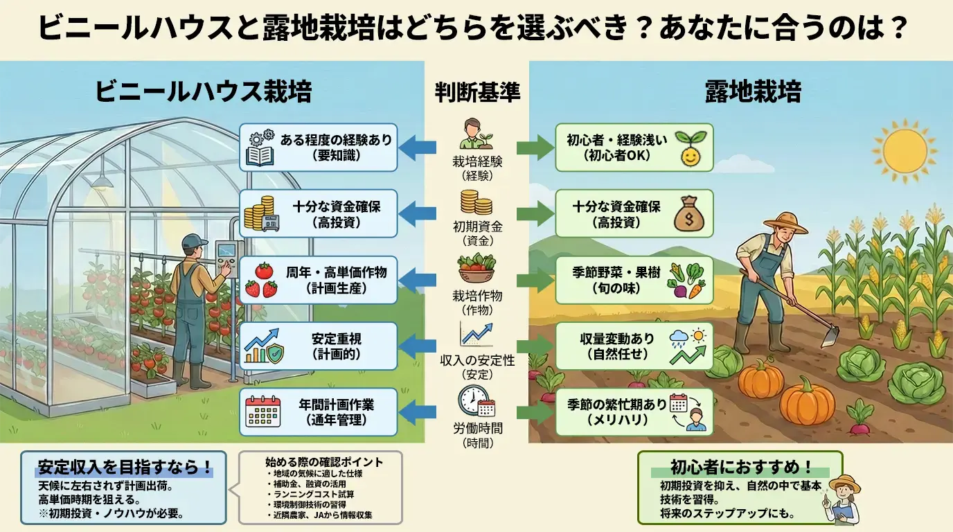 ビニールハウスと露地栽培はどちらを選ぶべき?