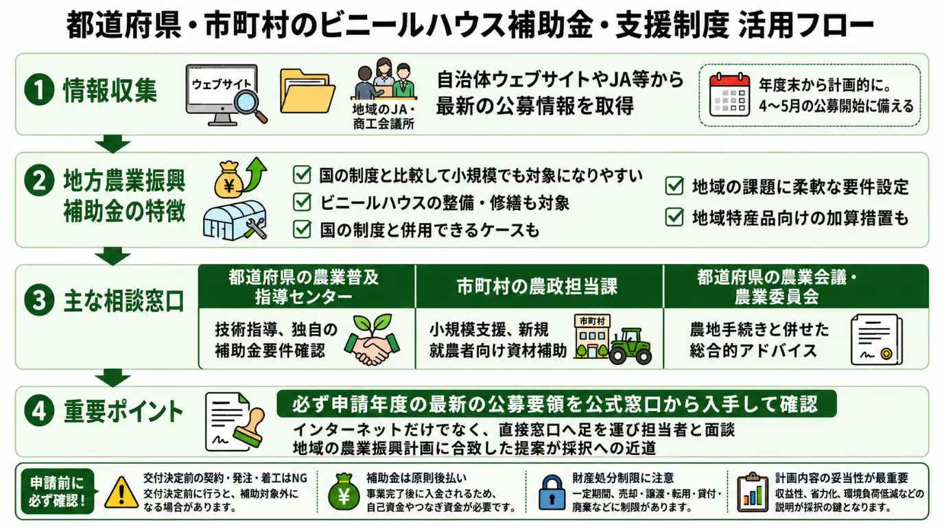 都道府県・市町村のビニールハウス補助金・支援制度　活用フロー