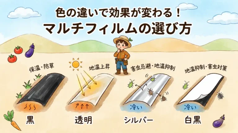マルチフィルムの色はどう選ぶ？黒・透明・シルバー・白黒の効果と使い分けを作物別に解説