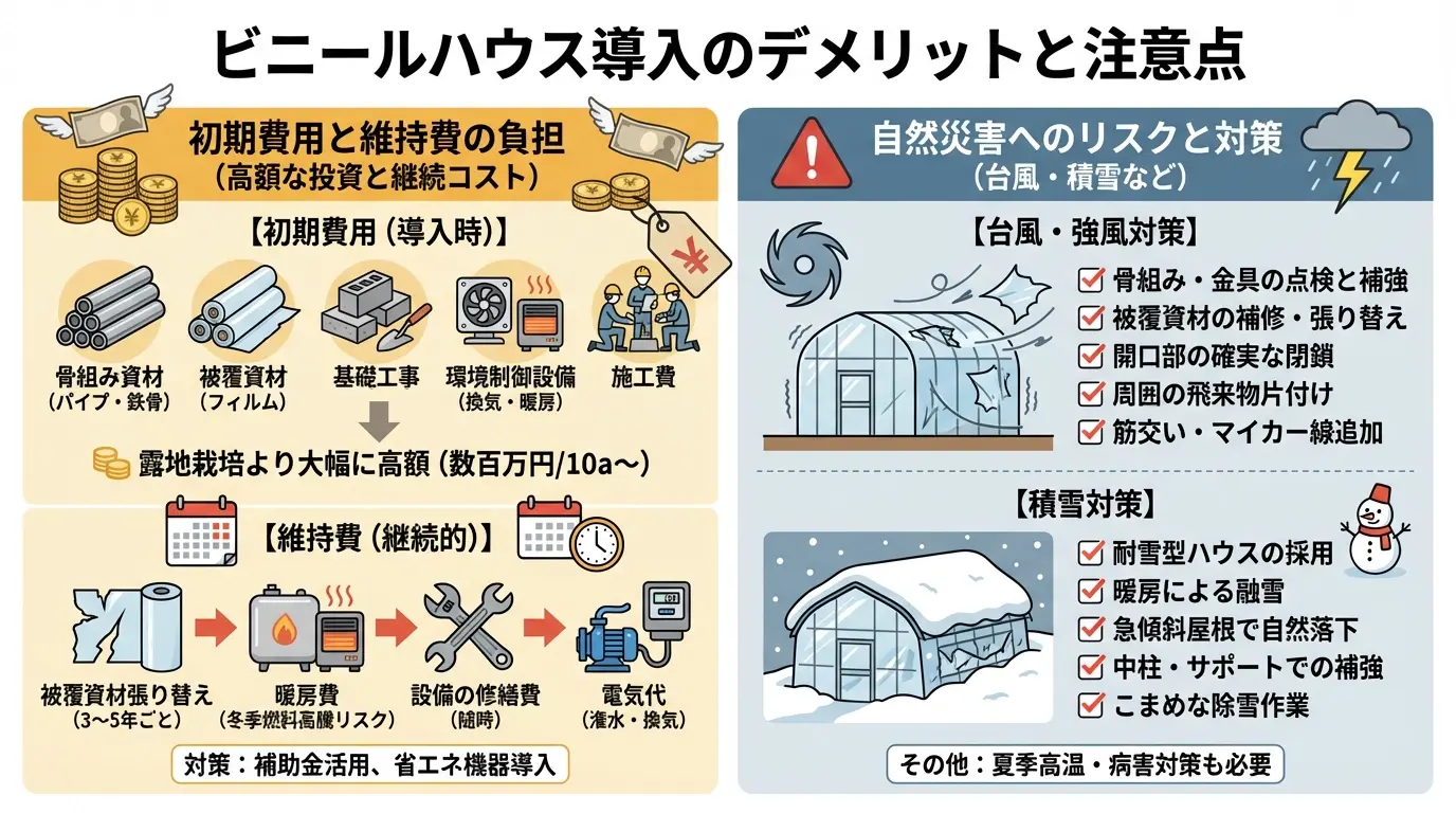 ビニールハウスのデメリットや注意点
