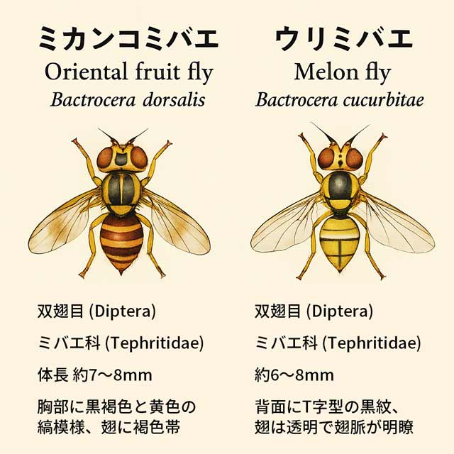 ミカンコミバエとウリミバエ