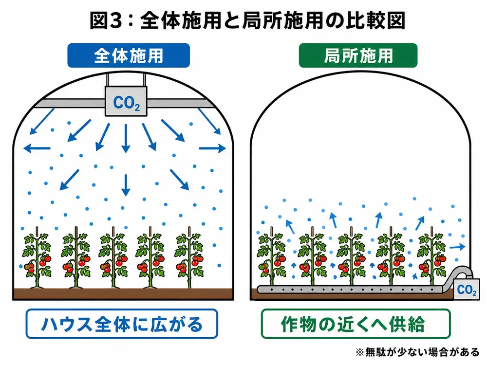 全体施用と局所施用の比較図