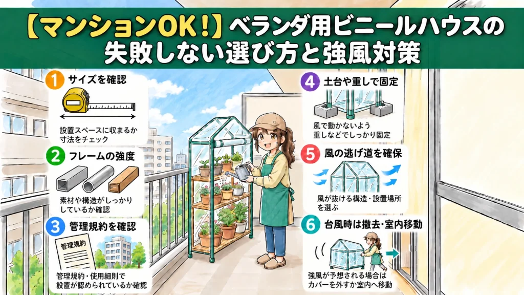 ベランダ用ビニールハウスの選び方｜マンションでの設置可否・避難経路・強風対策を解説